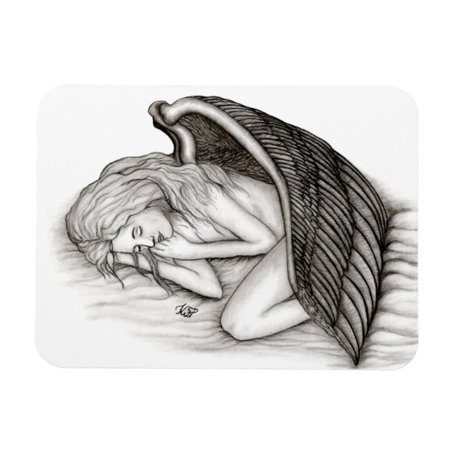 Imán Un ángel dormido, diseño blanco y negro (Horizontal)