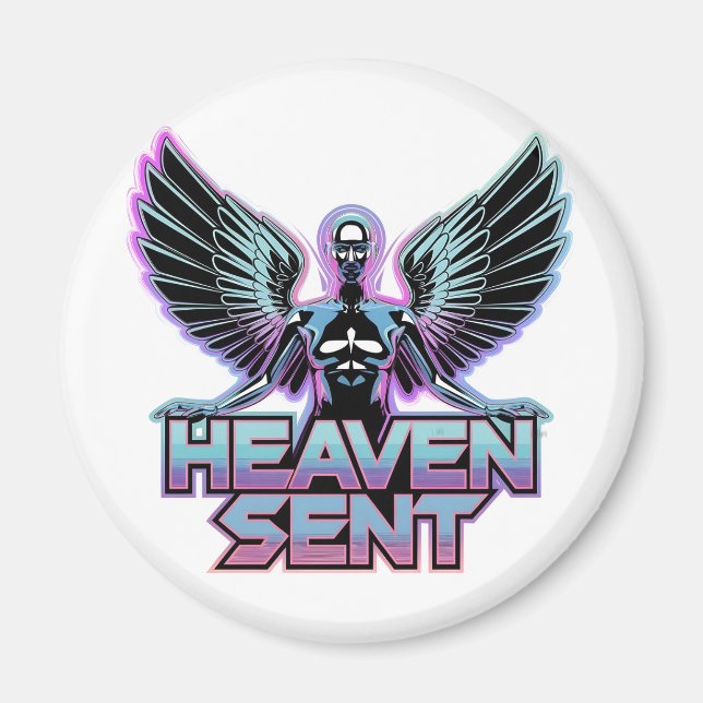 Imán Un ángel metálico brillante con alas, diseño Y2K (Frente)