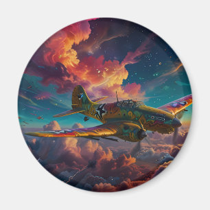 Imán Un avión divertido y lindo en nubes coloridas