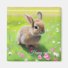 Imán Un bebé de conejo en un prado floral