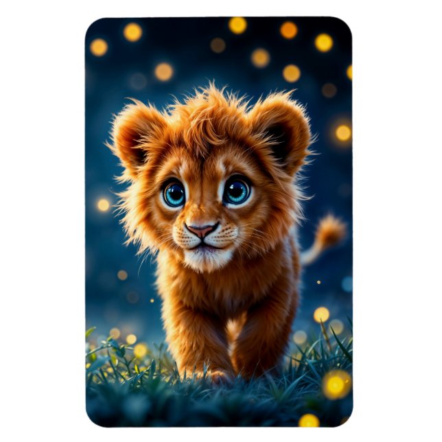 Imán Un bebé león mágico caminando en una noche de fant (Vertical)
