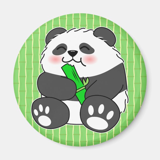Imán Un bebé lindo Panda comiendo una caminata de bambú (Frente)