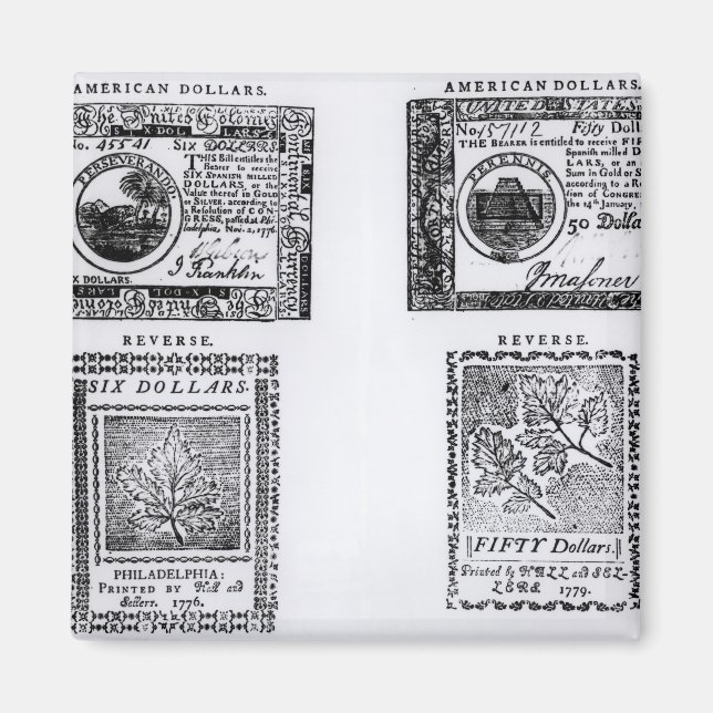 Imán Un billete colonial de seis dólares (Frente)