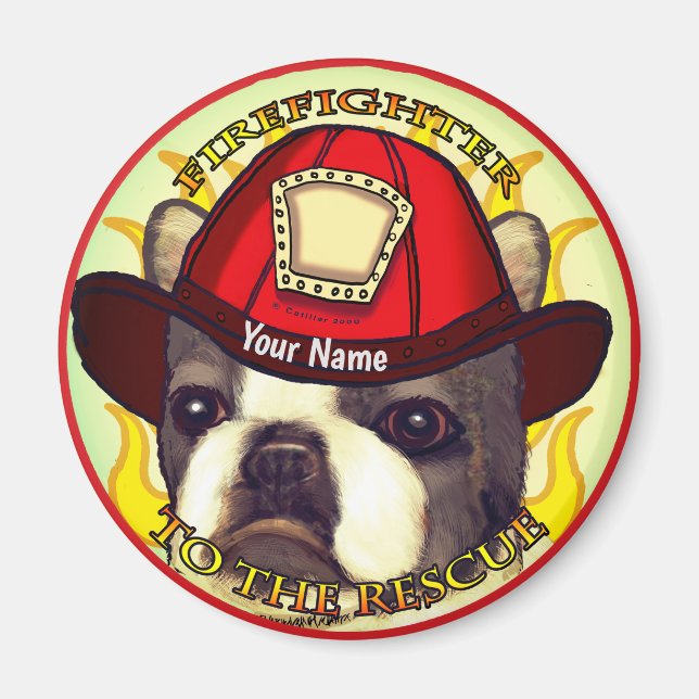 Imán Un bombero de Boston terrier (Frente)
