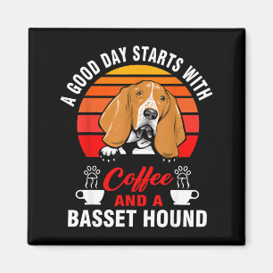 Imán Un buen día comienza con café y un basset hound