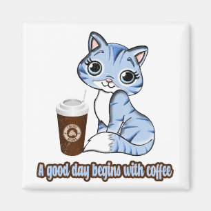 Imán Un buen día empieza con el café   Gatos Y Café