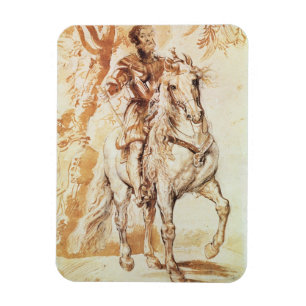 Imán Un caballero montado en armadura (pluma y tinta en