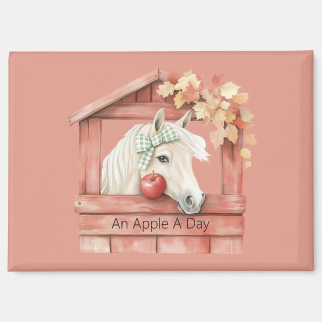 Imán Un caballo blanco una manzana al día (Anverso)