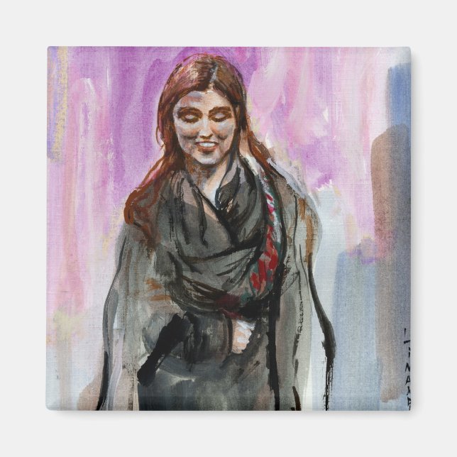 Imán Un Chica sonriente en negro (Frente)