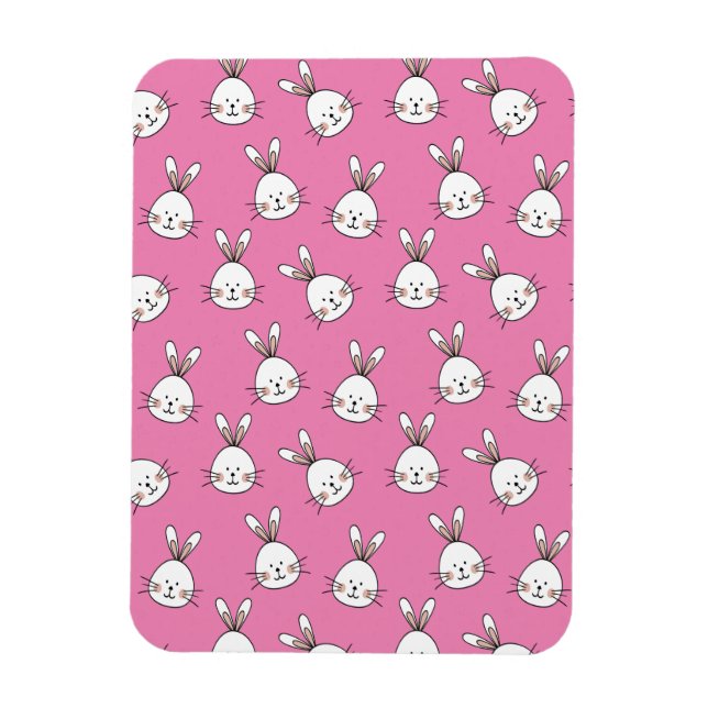 Imán Un conejo blanco de pascua feliz en rosa (Vertical)