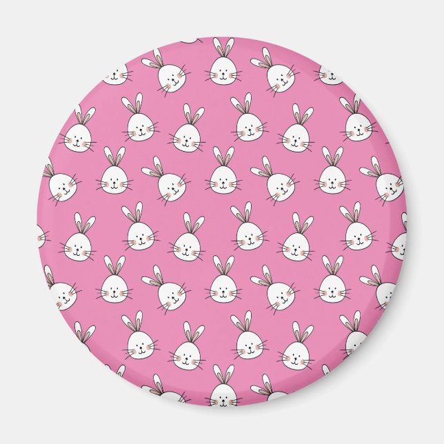 Imán Un conejo blanco de pascua feliz en rosa (Frente)