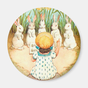Imán Un conejo vintage cantando con un saludo de Pascua