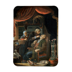 Imán Un dentista examina el diente de un anciano (aceit