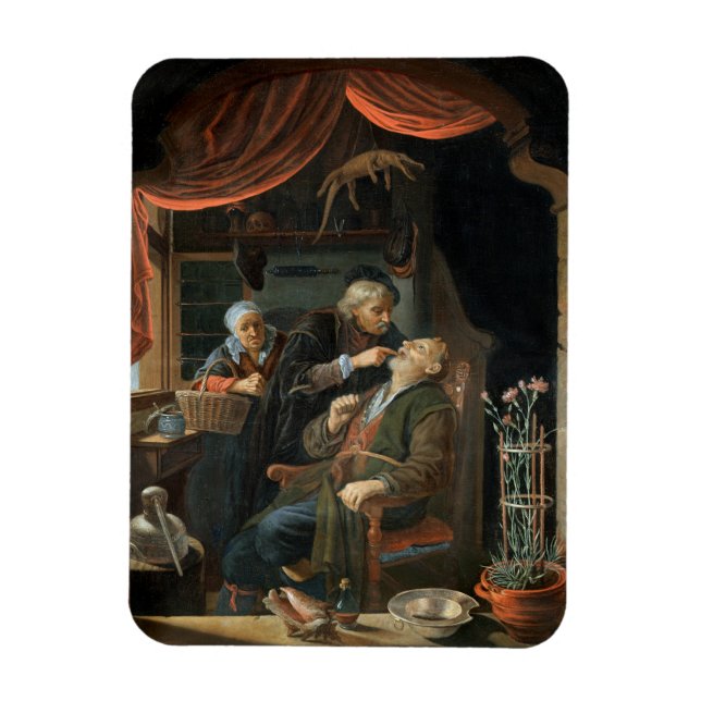 Imán Un dentista examina el diente de un anciano (aceit (Vertical)