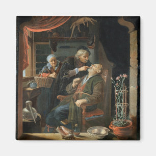 Imán Un dentista examina el diente de un anciano (aceit