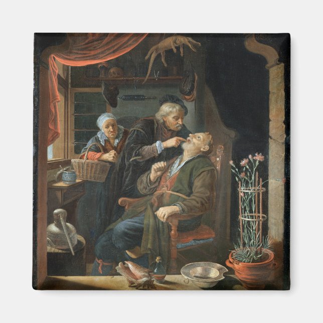 Imán Un dentista examina el diente de un anciano (aceit (Frente)