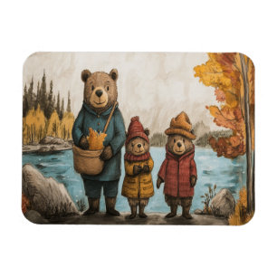 Imán Un día de otoño con la familia de osos en el lago