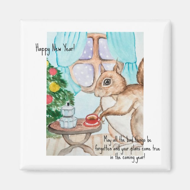 Imán Un dibujo acogedor de una ardilla linda (Frente)