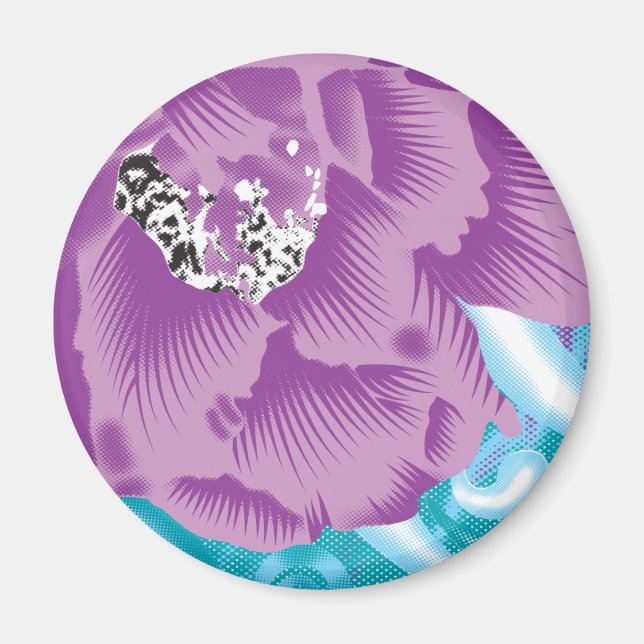 Imán Un diseño textil vibrante con púrpura y turq (Frente)