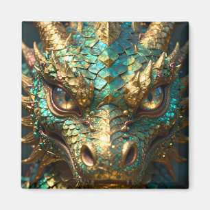 Imán Un dragón místico turquesa y dorado