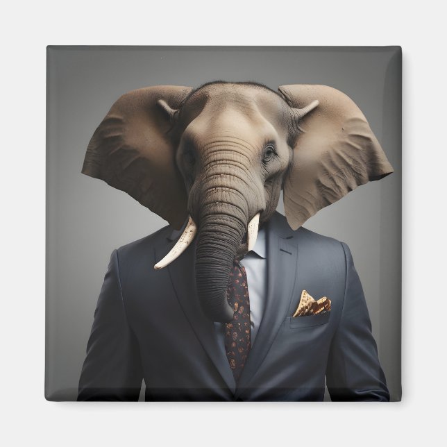 Imán Un elefante gracioso con traje (Frente)