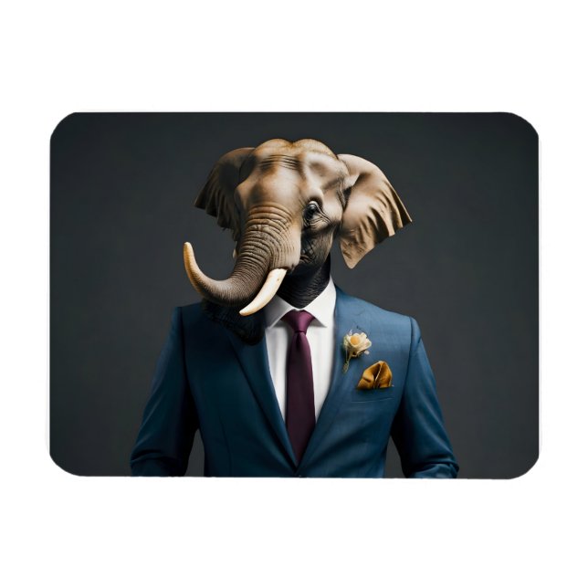 Imán Un elefante gracioso con traje (Horizontal)