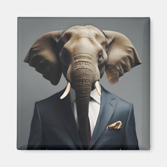 Imán Un elefante gracioso con traje (Frente)