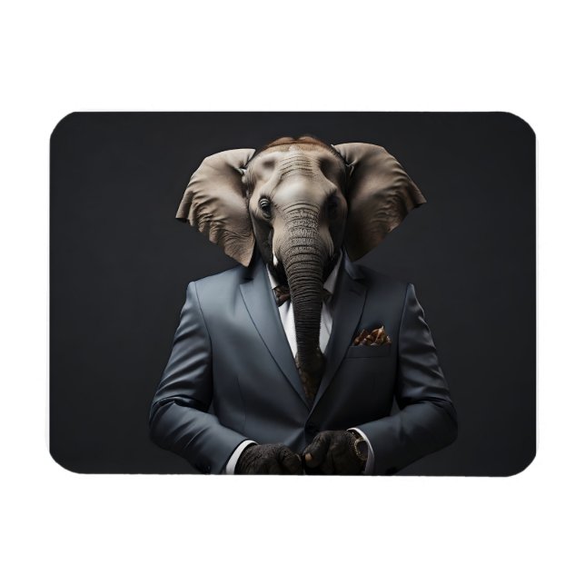 Imán Un elefante gracioso con traje (Horizontal)