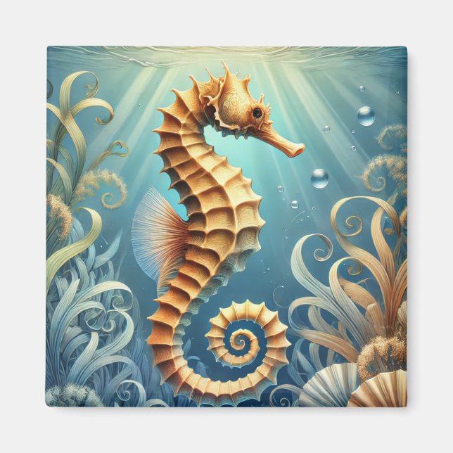 Imán Un elegante caballito de mar nadando bajo el agua (Frente)