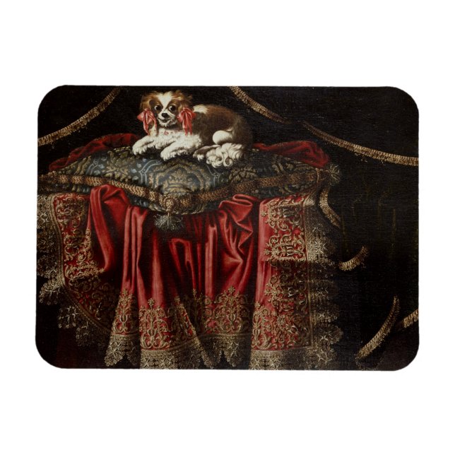 Imán Un esmalte sentado sobre un cojín bordado (Horizontal)