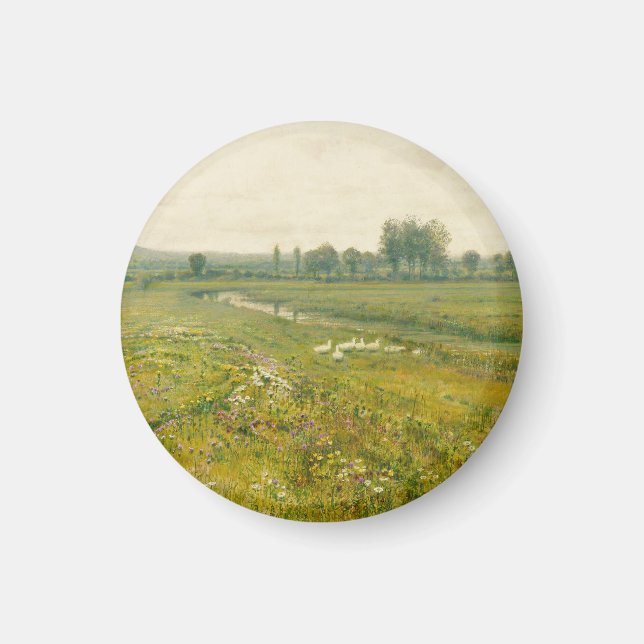 Imán Un extenso paisaje de pradera con gansos (Frente)