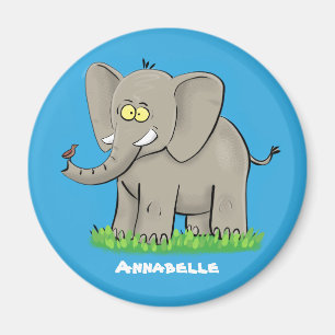 Imán Un extraño elefante gracioso con un pájaro en el p