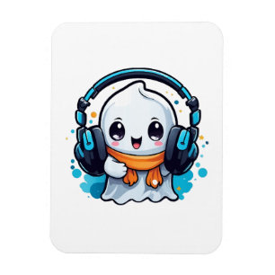 Imán Un fantasma lindo y espeluznante con auriculares
