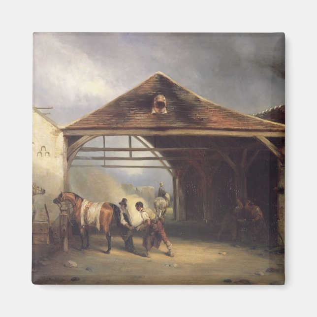 Imán Un Farrier que empaca un caballo (Frente)