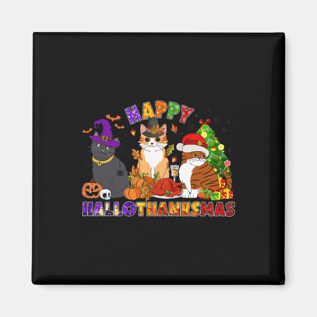 Imán Un felino felino feliz Hallothanksmas para un gato (Frente)