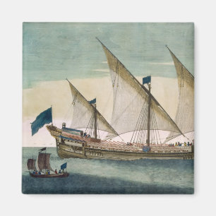 Imán Un Galleass tres-masted en curso por la vela,