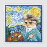 Imán Un gatito impresionista, Van Gogh, Noche Starry<br><div class="desc">Se puede reconocer que esta pintura es un poco similar a la "Noche estrellada" de Vincent van Gogh,  con algunos giros. Esta imagen también está disponible en otros productos de mi tienda Zazzle.</div>