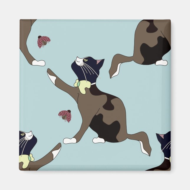 Imán Un gato con un arco atrapa a una mariquita. (Frente)