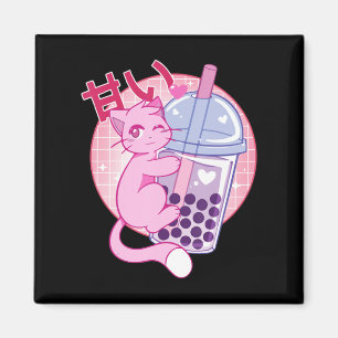Imán Un gato divertido Boba Tea Bubble Tea Anime Kawaii