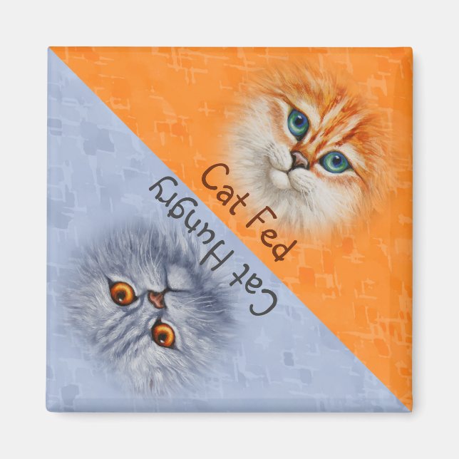 Imán Un gato feliz y triste, hambriento (Frente)