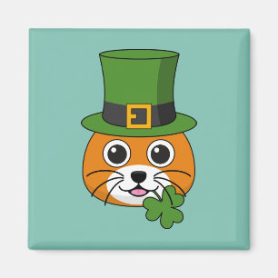 Imán Un gato lindo con Gorra verde y Shamrock St Patric