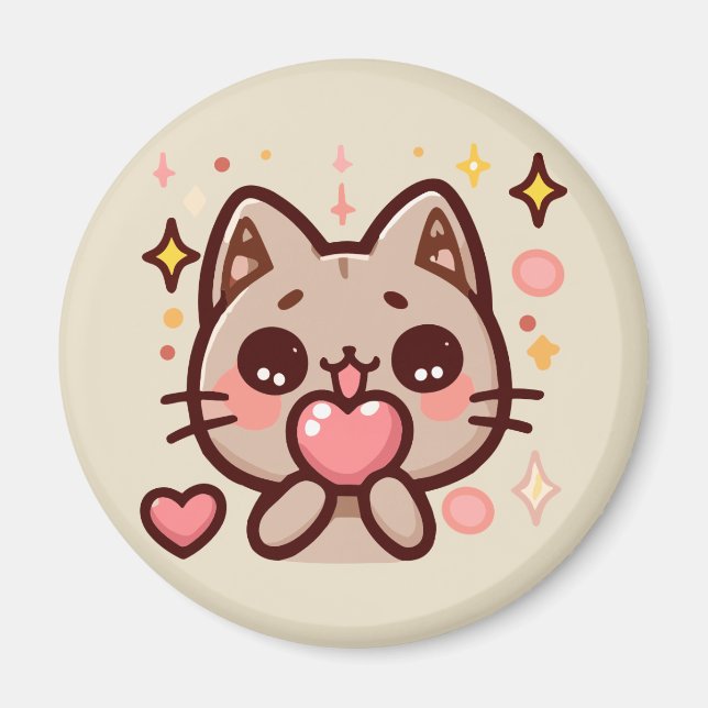 Imán Un gato lindo de Kawaii con el corazón (Frente)