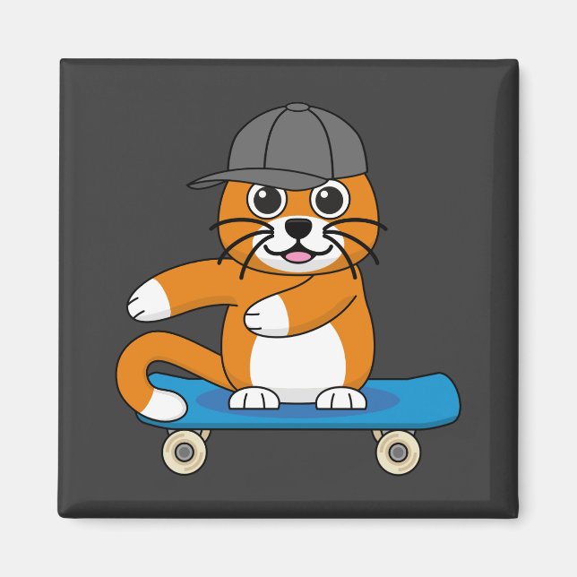 Imán Un gato Naranja lindo en un Personalizado de skate (Frente)