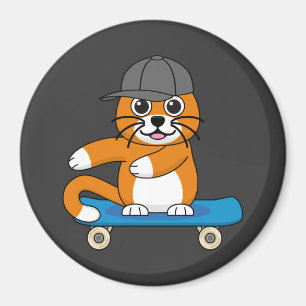 Imán Un gato Naranja lindo en un Personalizado de skate