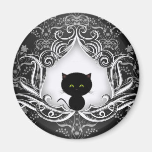 Imán Un gato negro lindo en la Damask