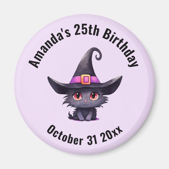 Imán Un gato negro lindo vistiendo el cumpleaños Gorra  (Frente)