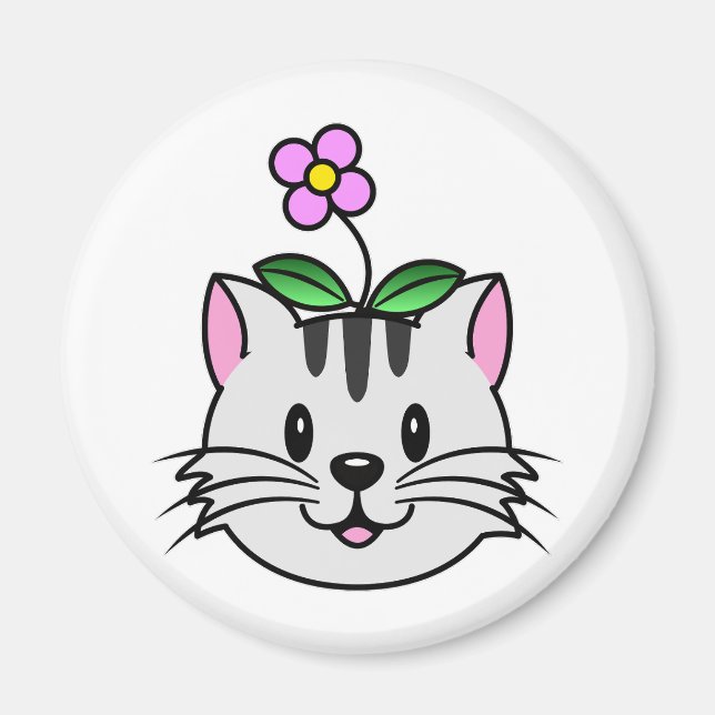 Imán Un gato Personalizado con flor en la cabeza (Frente)