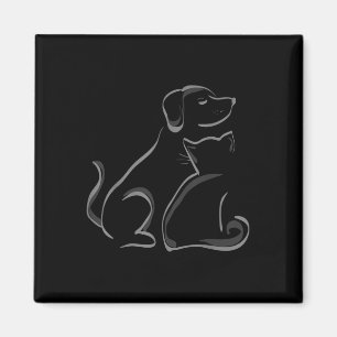 Imán Un Gato Y Un Perro Amistad Silhoutte
