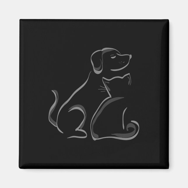 Imán Un Gato Y Un Perro Amistad Silhoutte (Frente)