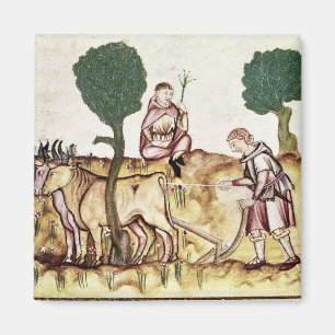 Imán Un granjero enseñando a su hijo a arar un campo